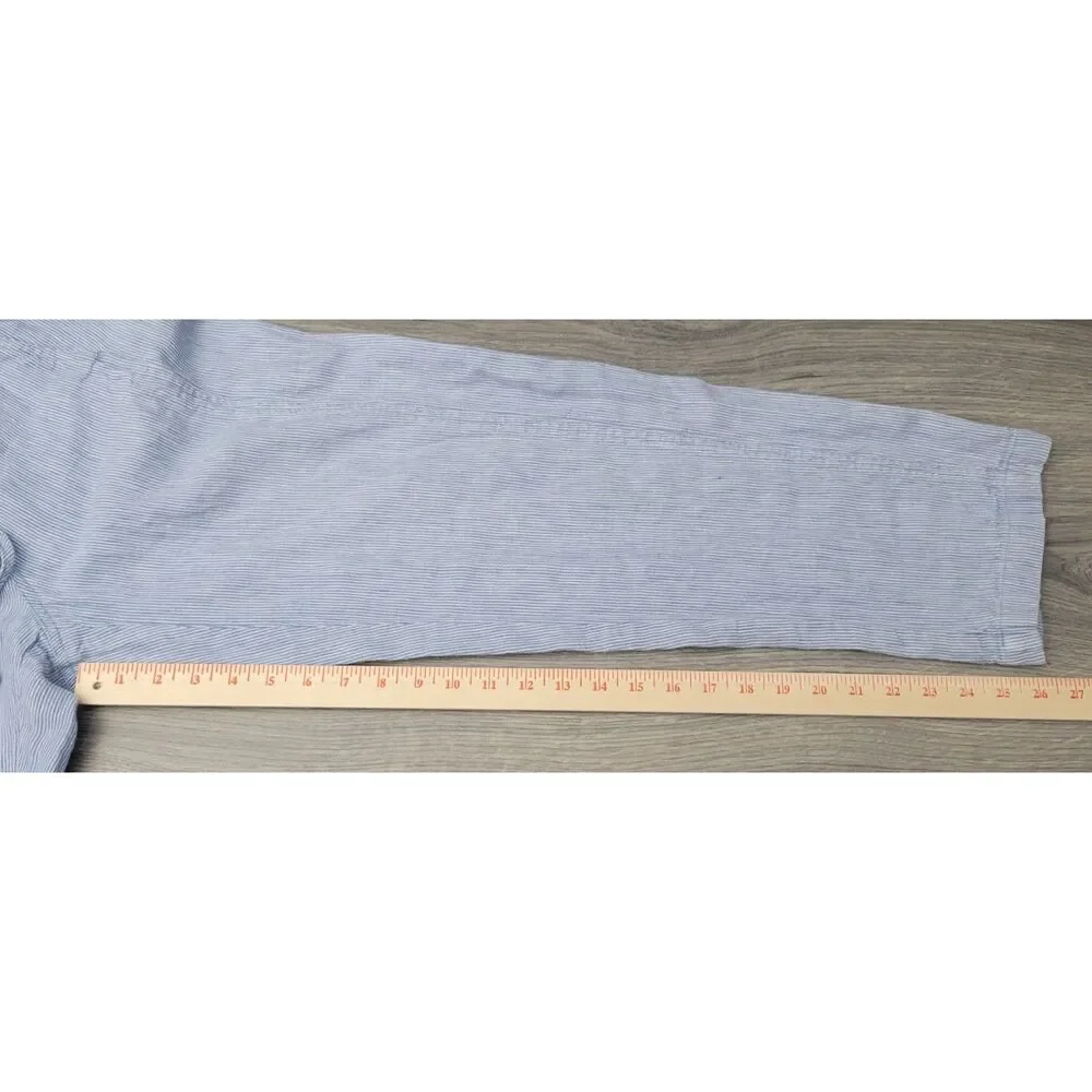 ORVIS 100% Linen Pants S Blue and White Striped Drawstring - Picture 7 of 9